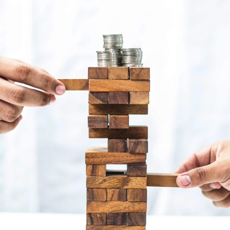Planning, risk and team strategy in business, businessman gambli